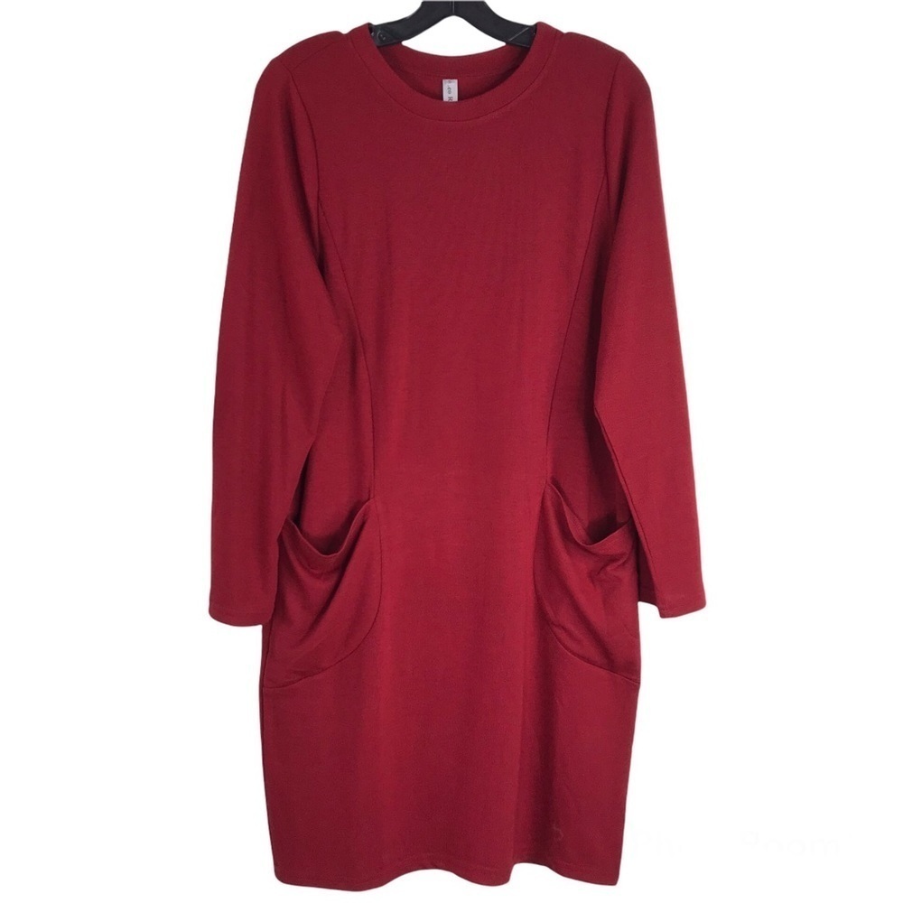 Leo Rosi Red Long Sleeve Sweater Dress with Pockets SIZE SMALL